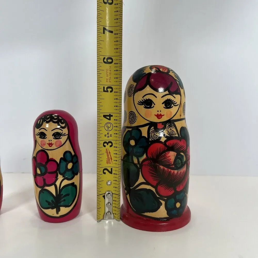 Russian Semenov Nesting dolls Matryoshka set 3 pcs Hand painted in Russia 5-5/8”
